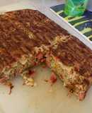 Tortilla de cabellos de ángel y salchichas
