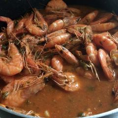 Shrimp en salsa roja A picture of Shrimp en salsa roja.