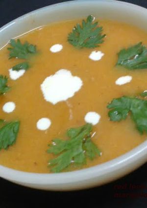 A picture of Red lentil and carrot soup.