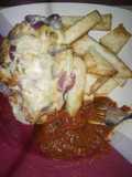 Fried yam with fried yam and sauce