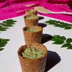 Til pot with curry leaves rabri A picture of Til pot with curry leaves rabri.