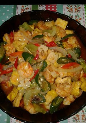 Foto resep Udang + tahu pedes manis