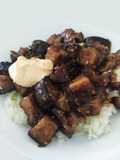Berenjenas teriyaki con mayonesa de tikka curry