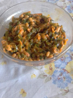 A picture of Chakalaka with Hubbard squash peels.