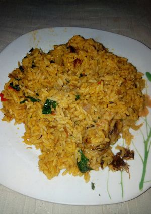 A picture of Concoction jollof rice with 5 recipe.