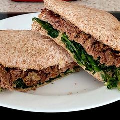 My leftover Triple Beef Sandwich with peppery Rocket and Mustard A picture of My leftover Triple Beef Sandwich with peppery Rocket and Mustard.