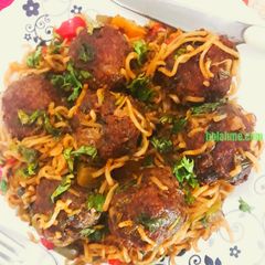 A picture of IndoBalls - Indomie Stir Fry and Meatballs #pacemakers.