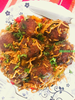 A picture of IndoBalls - Indomie Stir Fry and Meatballs #pacemakers.