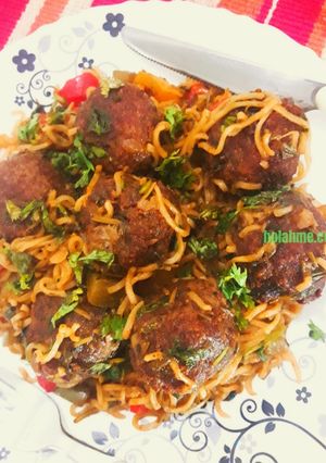 A picture of IndoBalls - Indomie Stir Fry and Meatballs #pacemakers.