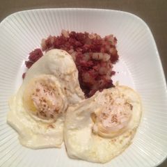 Corned Beef Hash with Eggs Over Easy A picture of Corned Beef Hash with Eggs Over Easy.