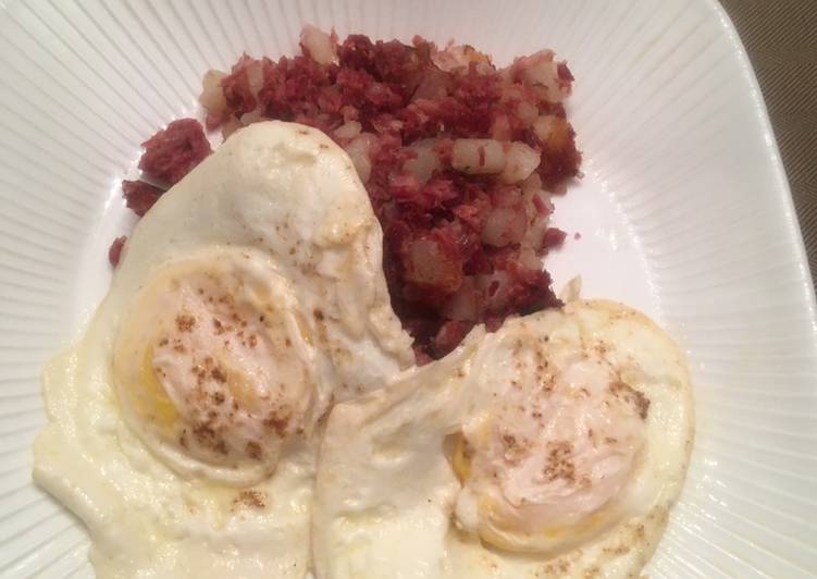 Steps to Prepare Ultimate Corned Beef Hash with Eggs Over Easy