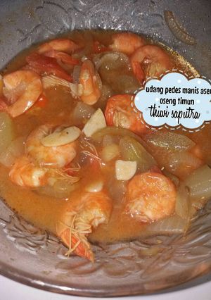 Foto resep Udang pedes manis asam oseng timun
