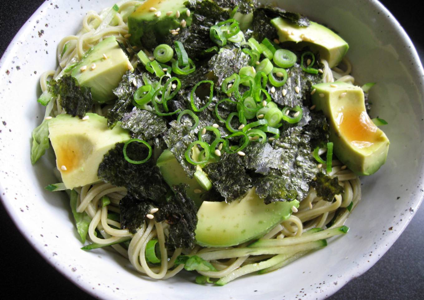 Avocado Soba Salad with ‘Mentsuyu’ Sauce