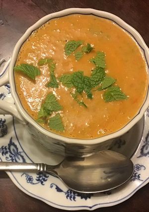 A picture of California Farm Cucumber Gazpacho Soup.
