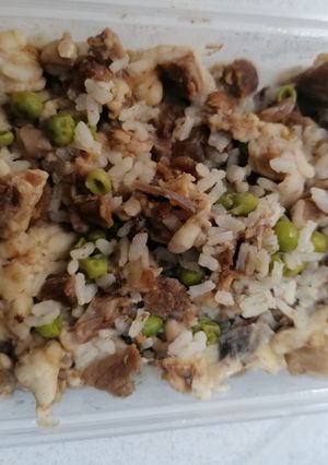 Una foto de Arroz con carne para perro