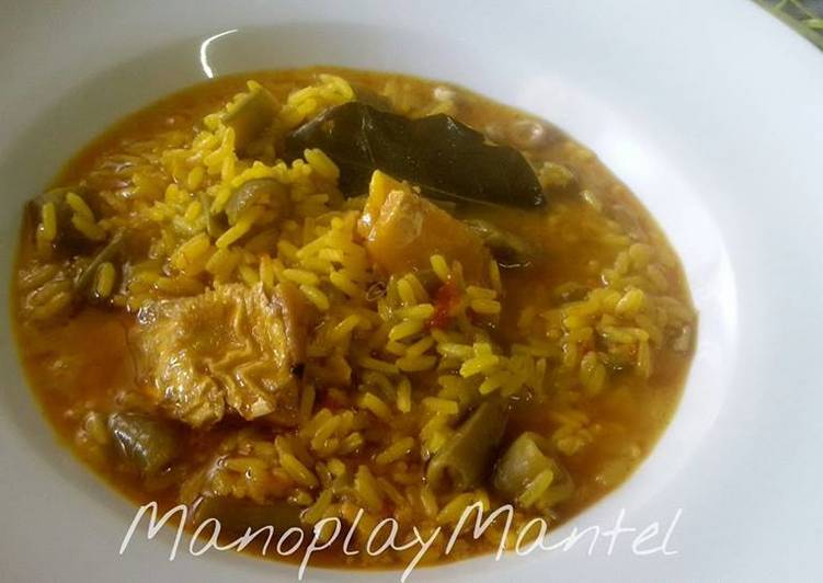 Arroz caldoso con habas frescas y bacalao EN GME, F y G y tradicional