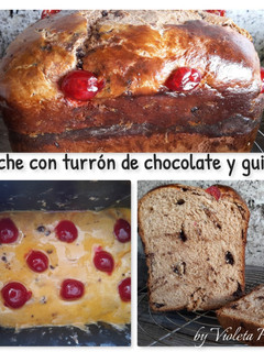 Una foto de Brioche de turrón de chocolate con guindas al ron (en panificadora)