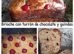 Foto principal de Brioche de turrón de chocolate con guindas al ron (en panificadora)