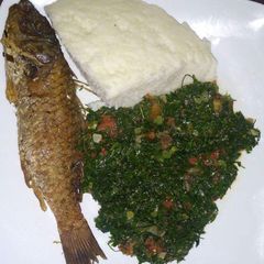 A picture of Ugali,Fish with kales. #localfoodcontest_mombasa.