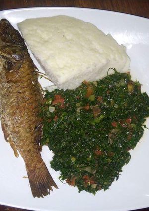 A picture of Ugali,Fish with kales. #localfoodcontest_mombasa.