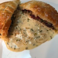 A picture of Cranberry, leek and apricot strudel.