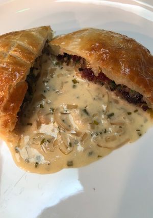 A picture of Cranberry, leek and apricot strudel.