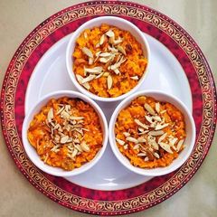 A picture of Gajar Halwa / carrot halwa.