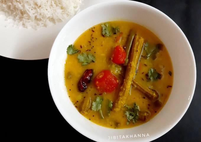 Moong Dal With Veggies Bottle Gourddrumstickscarrot And Beans Recipe