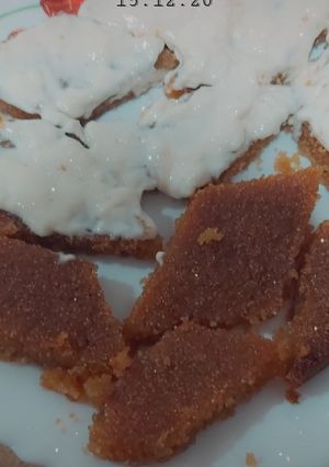صورة لوصفة بسبوسه بالقشطه بطريقتي