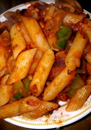 A picture of Red sauce pasta.