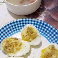 A picture of Devil Egg one bite.
