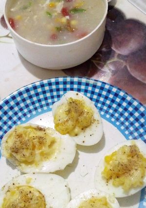 A picture of Devil Egg one bite.