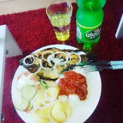 A picture of Fish salad with Irish potatoes.