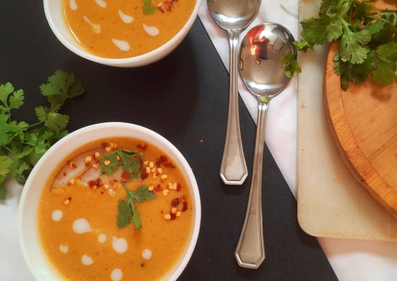 Coconut soup with roasted pumpkin