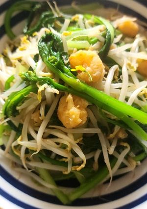 Hình của món Ngồng cải hoa vàng xào tôm giá.