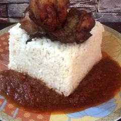 A picture of Rice and chicken stew.
