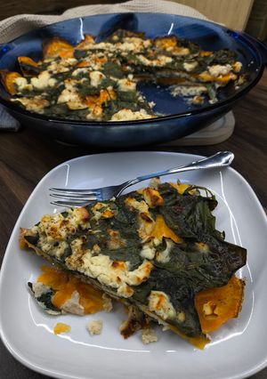 Édesburgonyás lepény spenóttal és fetával sütőben recept fotója