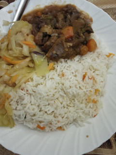 A picture of Rice cabbage with beef stew.