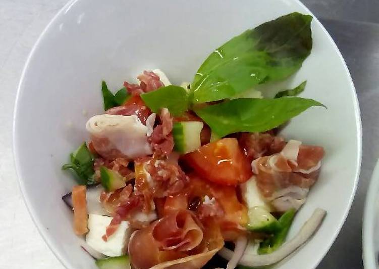 Easiest Way to Cook Tasty Greek salad, with cured meats and vinaigrette