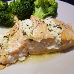A picture of Summer citric salmon with herby feta cheese.
