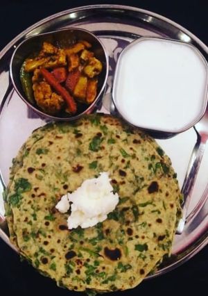 A picture of Spinach Coriender Paratha (Palak dhaniya ka paratha).