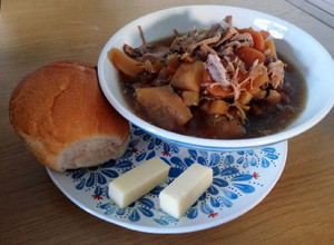 A picture of Welsh Cawl in a Slow Cooker.