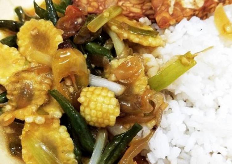 Oseng Jagung putren kacang panjang dan daun bawang