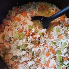 A picture of Turkey rice and vegetables.
