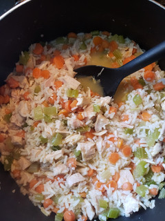 A picture of Turkey rice and vegetables.