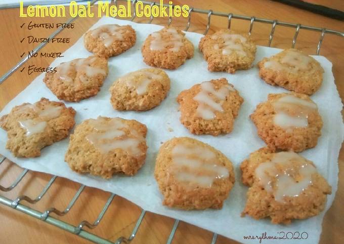 Lemon Oat Meal Cookies-Gluten free-Dairy free-No Mixer-Eggless