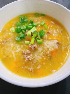 Hình của món Cháo bí đỏ thịt heo xay.