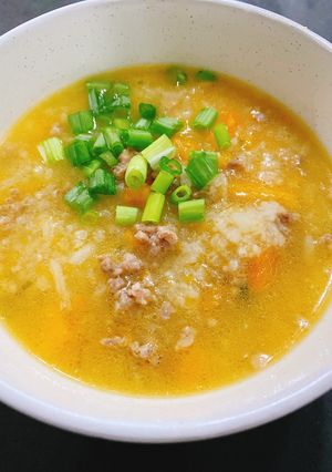 Hình của món Cháo bí đỏ thịt heo xay.
