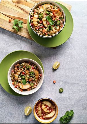 A picture of Grilled Pear Quinoa Tabbouleh.