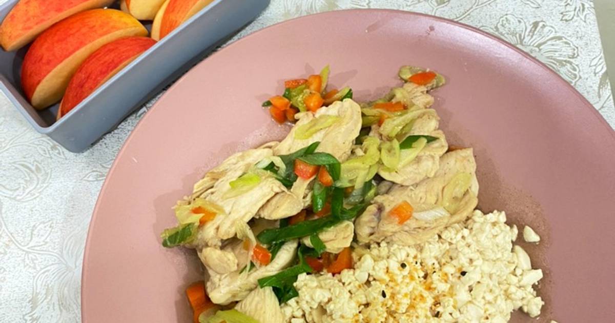 Chicken stir fry with tofu scramble Recipe by Jeerapa K. Cookpad